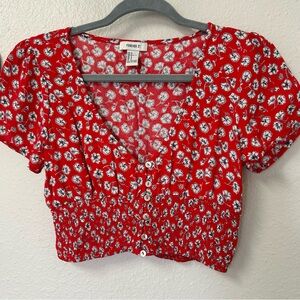 Red floral crop top